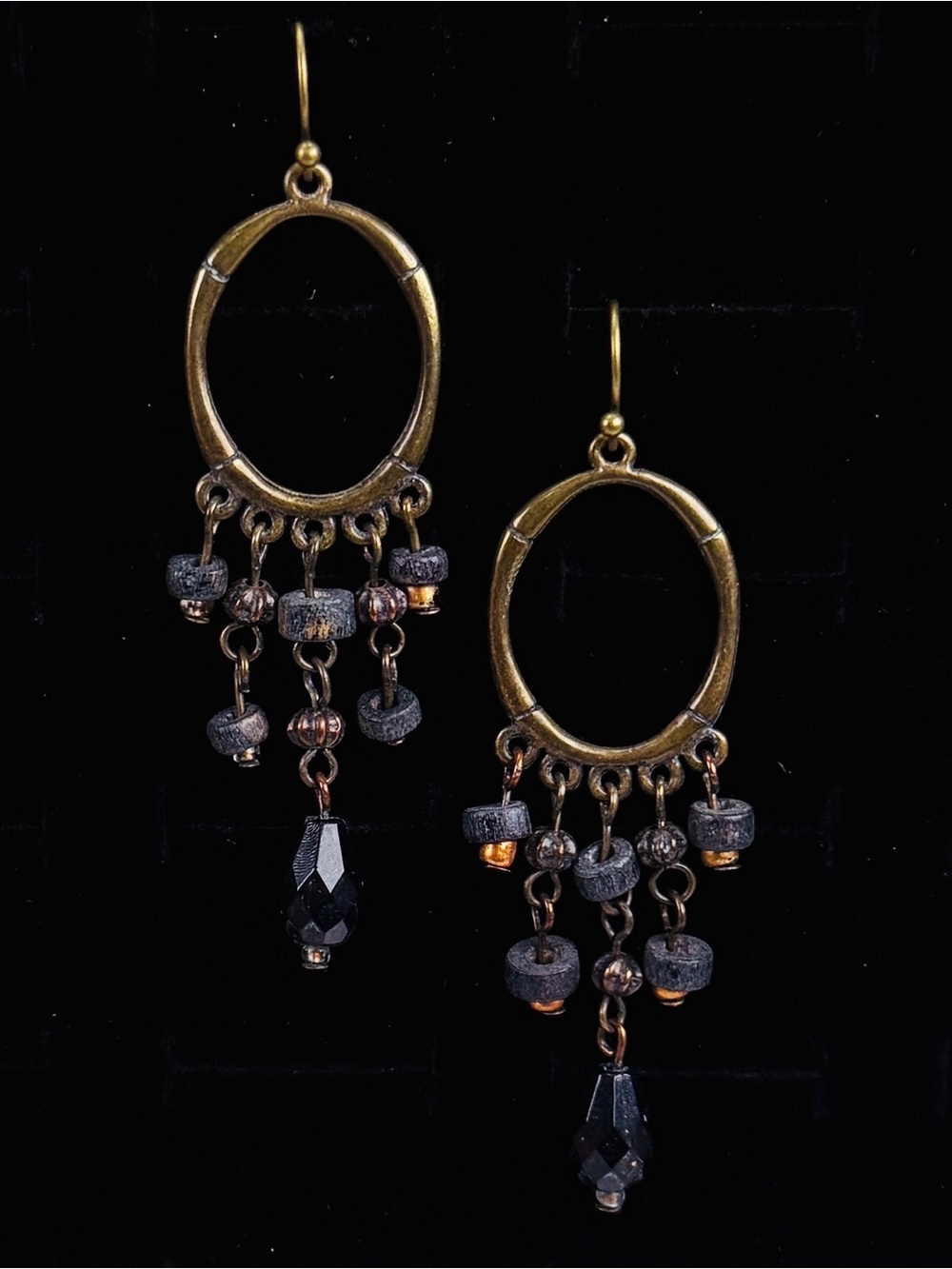 Bohemian chic, brasstone, dangle costume pierced earrings